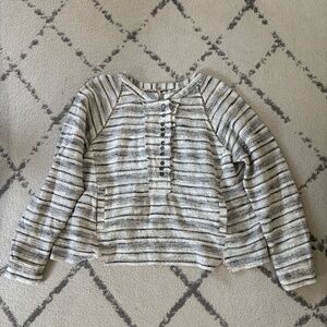 Cream and Gray Striped Tweed Henley- Free People
